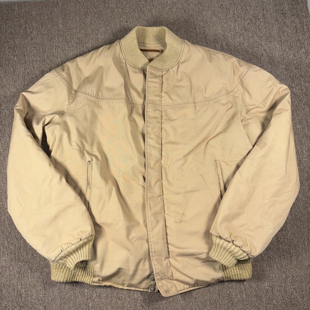 Vintage Varsity Full zip Bomber Jacket Beige 40L